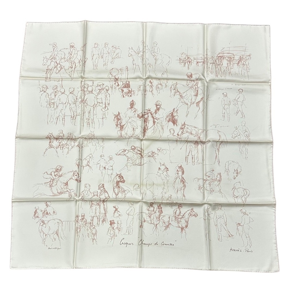 Hermès Paris “Croquis Champs de Courses” Silk Scarf
